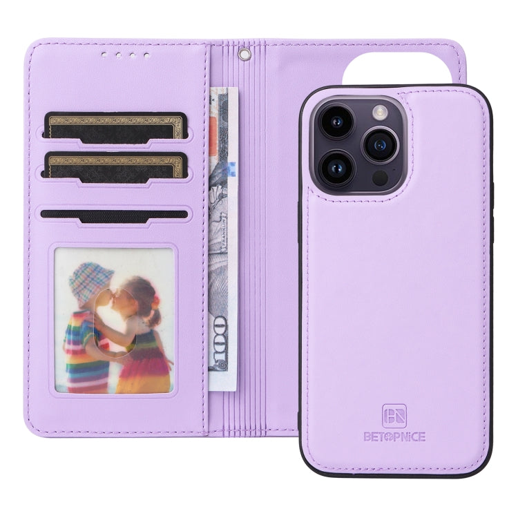 For iPhone 14 Pro Max BETOPNICE BN-005 2 in 1 Detachable Imitate Genuine Leather Phone Case(Light Purple) by BETOPNICE