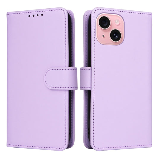 For iPhone 15 BETOPNICE BN-005 2 in 1 Detachable Imitate Genuine Leather Phone Case(Light Purple) by BETOPNICE