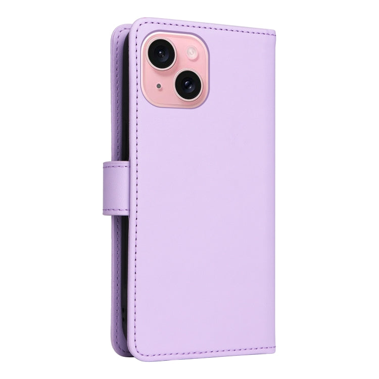 For iPhone 15 BETOPNICE BN-005 2 in 1 Detachable Imitate Genuine Leather Phone Case(Light Purple) by BETOPNICE