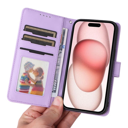 For iPhone 15 BETOPNICE BN-005 2 in 1 Detachable Imitate Genuine Leather Phone Case(Light Purple) by BETOPNICE