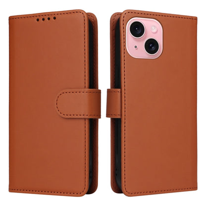 For iPhone 15 BETOPNICE BN-005 2 in 1 Detachable Imitate Genuine Leather Phone Case(Brown) by BETOPNICE