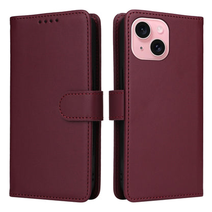 For iPhone 15 BETOPNICE BN-005 2 in 1 Detachable Imitate Genuine Leather Phone Case(Wine Red) by BETOPNICE