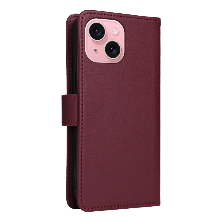 For iPhone 15 BETOPNICE BN-005 2 in 1 Detachable Imitate Genuine Leather Phone Case(Wine Red) by BETOPNICE
