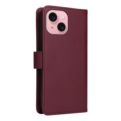 For iPhone 15 BETOPNICE BN-005 2 in 1 Detachable Imitate Genuine Leather Phone Case(Wine Red) by BETOPNICE