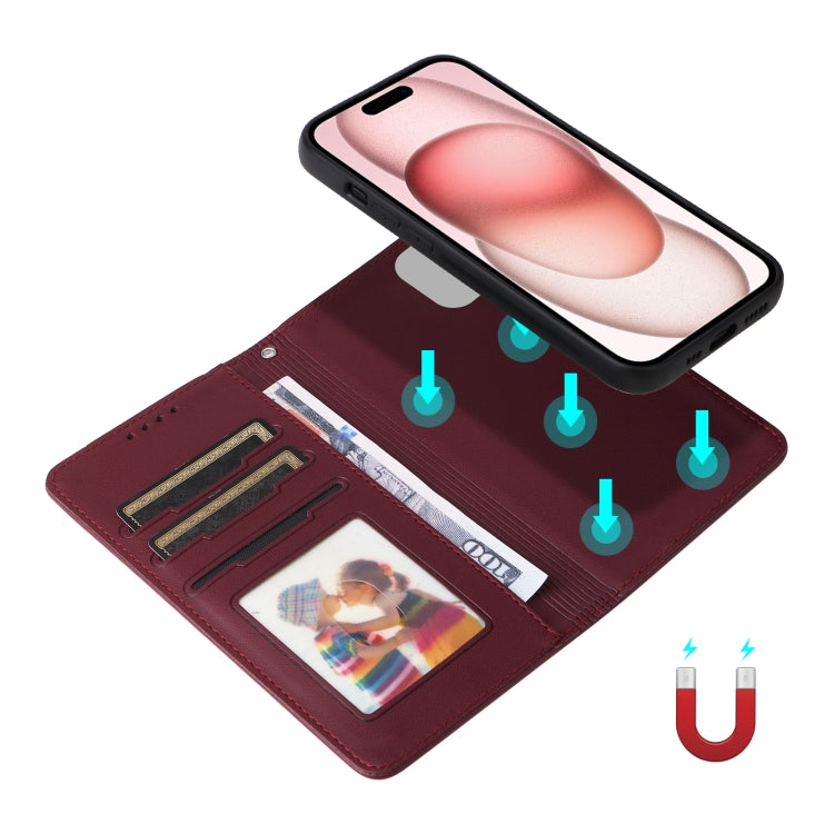 For iPhone 15 BETOPNICE BN-005 2 in 1 Detachable Imitate Genuine Leather Phone Case(Wine Red) by BETOPNICE