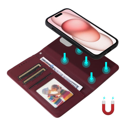 For iPhone 15 BETOPNICE BN-005 2 in 1 Detachable Imitate Genuine Leather Phone Case(Wine Red) by BETOPNICE