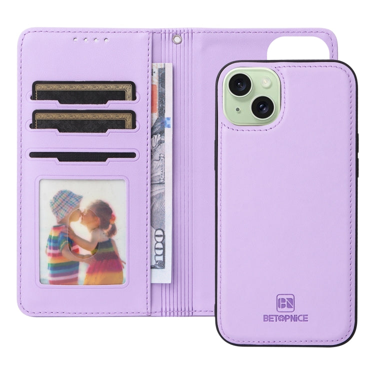 For iPhone 15 Plus BETOPNICE BN-005 2 in 1 Detachable Imitate Genuine Leather Phone Case(Light Purple) by BETOPNICE