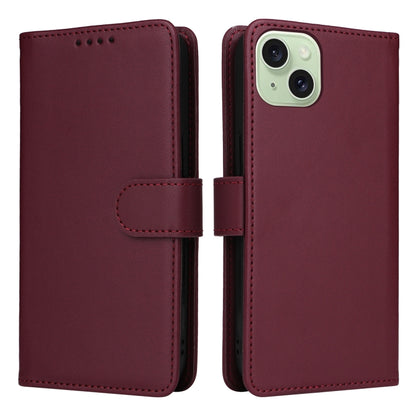 For iPhone 15 Plus BETOPNICE BN-005 2 in 1 Detachable Imitate Genuine Leather Phone Case(Wine Red) by BETOPNICE
