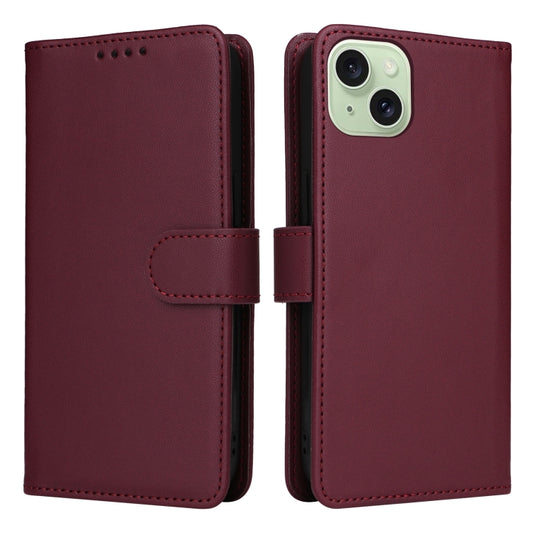 For iPhone 15 Plus BETOPNICE BN-005 2 in 1 Detachable Imitate Genuine Leather Phone Case(Wine Red) by BETOPNICE