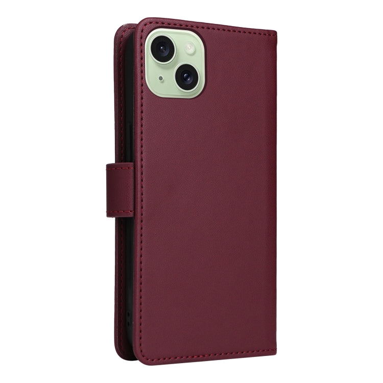 For iPhone 15 Plus BETOPNICE BN-005 2 in 1 Detachable Imitate Genuine Leather Phone Case(Wine Red) by BETOPNICE