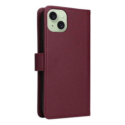 For iPhone 15 Plus BETOPNICE BN-005 2 in 1 Detachable Imitate Genuine Leather Phone Case(Wine Red) by BETOPNICE