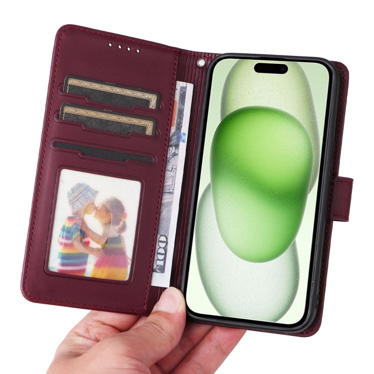 For iPhone 15 Plus BETOPNICE BN-005 2 in 1 Detachable Imitate Genuine Leather Phone Case(Wine Red) by BETOPNICE