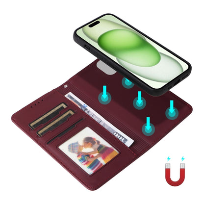 For iPhone 15 Plus BETOPNICE BN-005 2 in 1 Detachable Imitate Genuine Leather Phone Case(Wine Red) by BETOPNICE