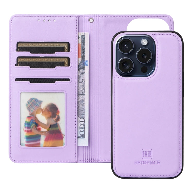 For iPhone 15 Pro BETOPNICE BN-005 2 in 1 Detachable Imitate Genuine Leather Phone Case(Light Purple) by BETOPNICE