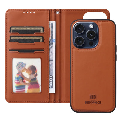 For iPhone 15 Pro BETOPNICE BN-005 2 in 1 Detachable Imitate Genuine Leather Phone Case(Brown) by BETOPNICE