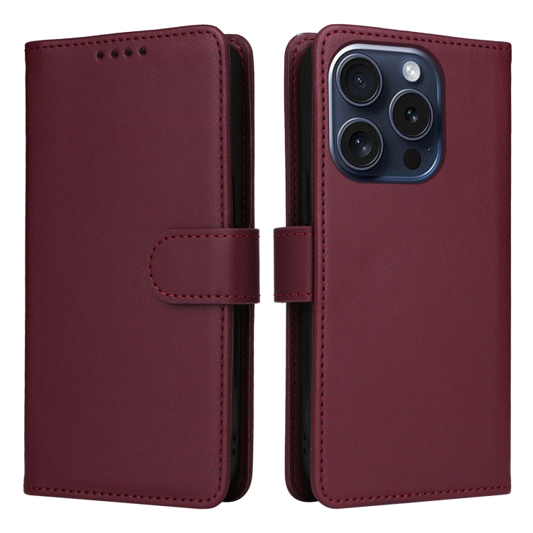 For iPhone 15 Pro BETOPNICE BN-005 2 in 1 Detachable Imitate Genuine Leather Phone Case(Wine Red) by BETOPNICE