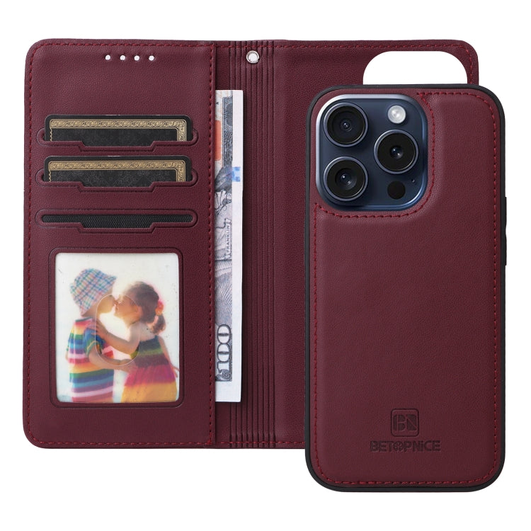 For iPhone 15 Pro BETOPNICE BN-005 2 in 1 Detachable Imitate Genuine Leather Phone Case(Wine Red) by BETOPNICE