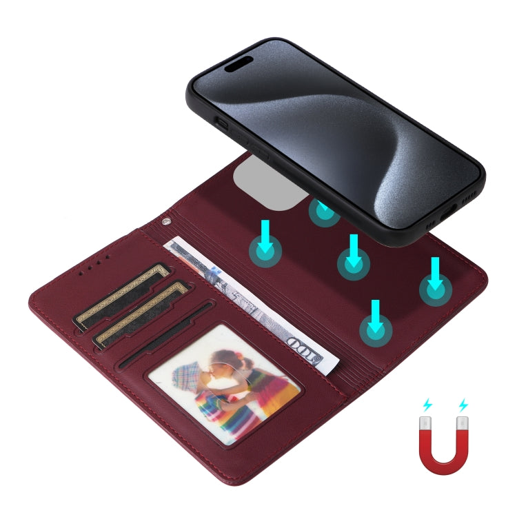 For iPhone 15 Pro BETOPNICE BN-005 2 in 1 Detachable Imitate Genuine Leather Phone Case(Wine Red) by BETOPNICE