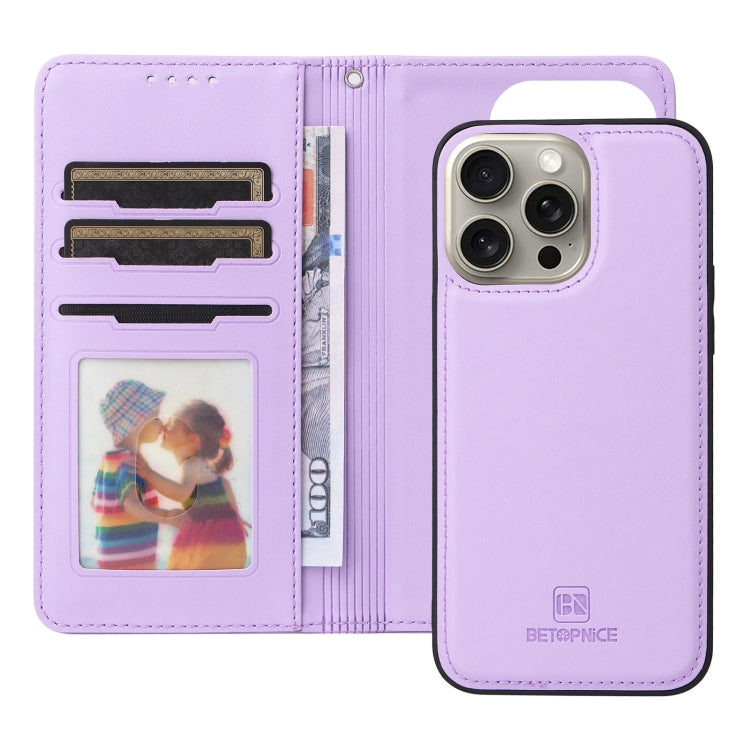 For iPhone 15 Pro Max BETOPNICE BN-005 2 in 1 Detachable Imitate Genuine Leather Phone Case(Light Purple) by BETOPNICE