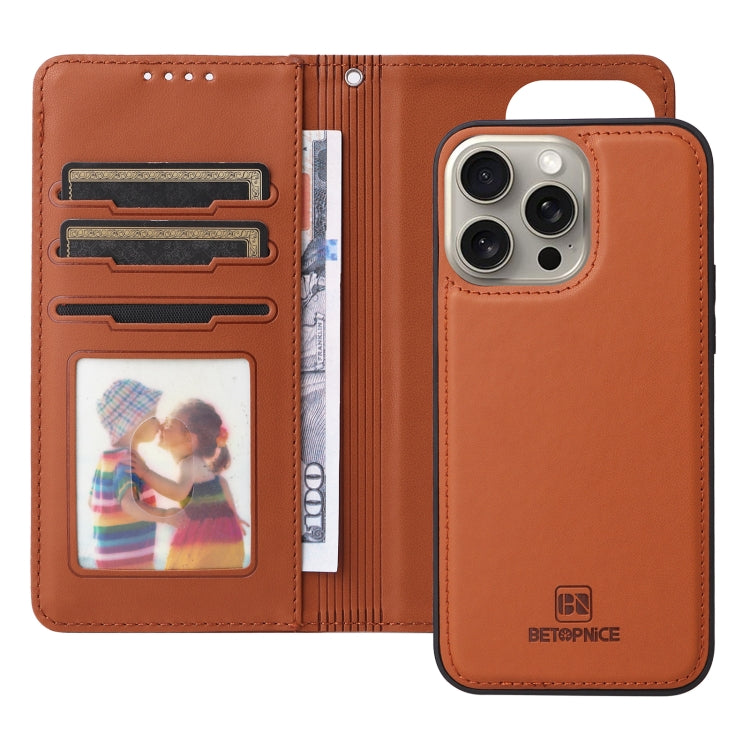 For iPhone 15 Pro Max BETOPNICE BN-005 2 in 1 Detachable Imitate Genuine Leather Phone Case(Brown) by BETOPNICE