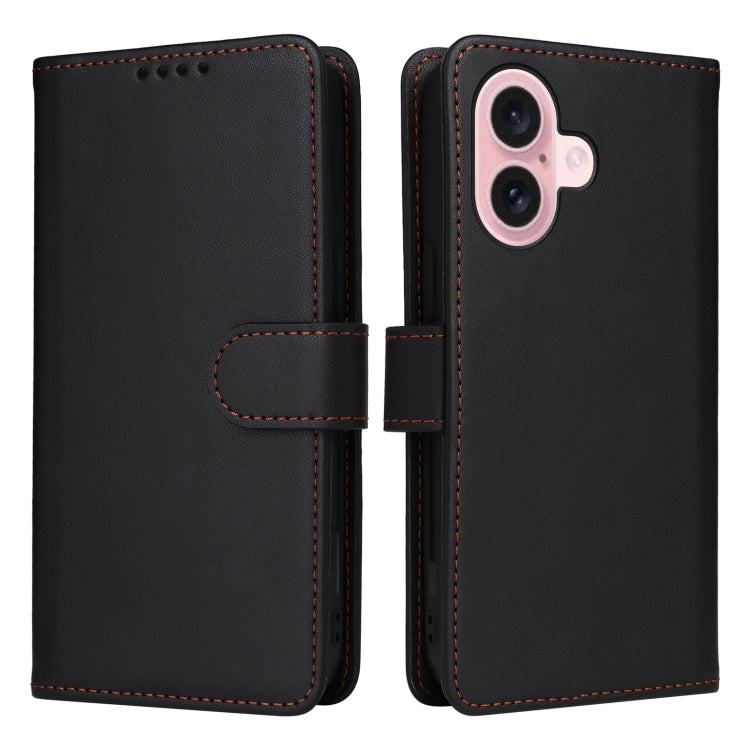For iPhone 16 BETOPNICE BN-005 2 in 1 Detachable Imitate Genuine Leather Phone Case(Black) by BETOPNICE