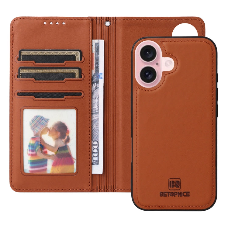 For iPhone 16 BETOPNICE BN-005 2 in 1 Detachable Imitate Genuine Leather Phone Case(Brown) by BETOPNICE