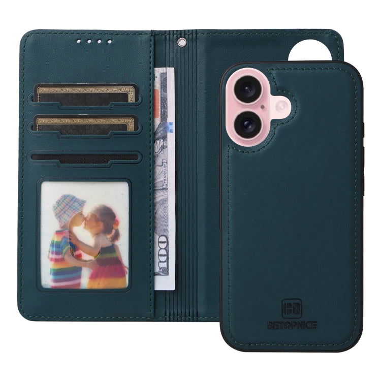 For iPhone 16 BETOPNICE BN-005 2 in 1 Detachable Imitate Genuine Leather Phone Case(Blue) by BETOPNICE