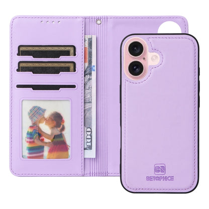 For iPhone 16 Plus BETOPNICE BN-005 2 in 1 Detachable Imitate Genuine Leather Phone Case(Light Purple) by BETOPNICE