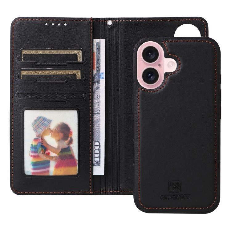 For iPhone 16 Plus BETOPNICE BN-005 2 in 1 Detachable Imitate Genuine Leather Phone Case(Black) by BETOPNICE