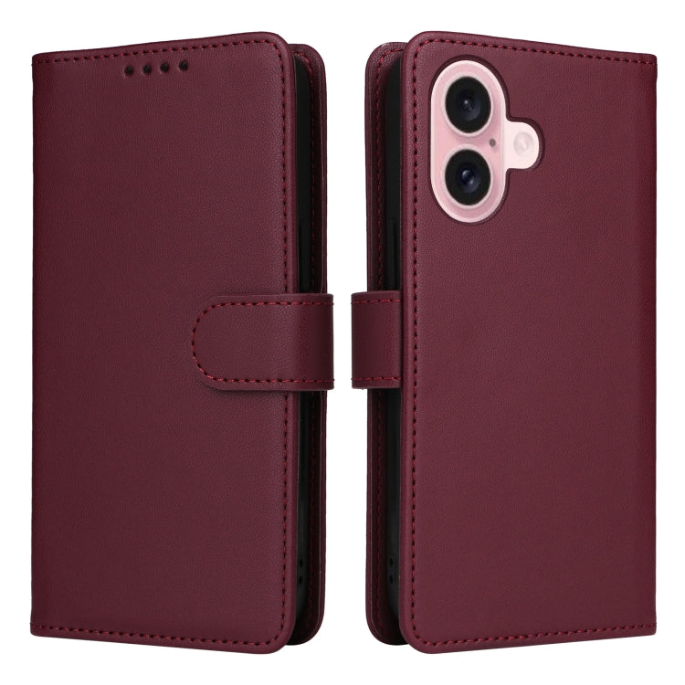 For iPhone 16 Plus BETOPNICE BN-005 2 in 1 Detachable Imitate Genuine Leather Phone Case(Wine Red) by BETOPNICE