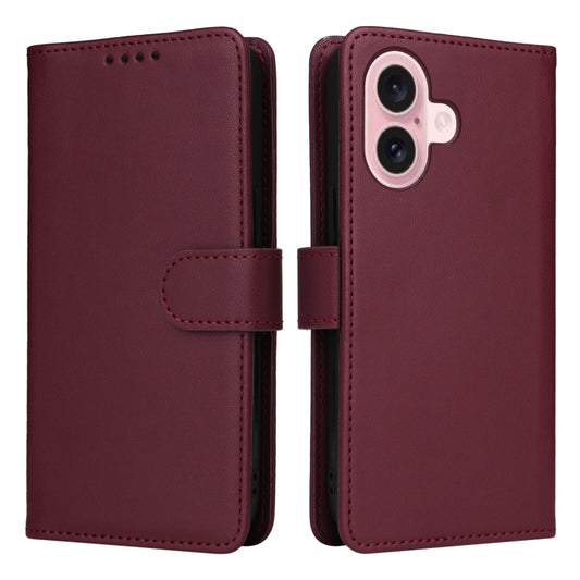 For iPhone 16 Plus BETOPNICE BN-005 2 in 1 Detachable Imitate Genuine Leather Phone Case(Wine Red) by BETOPNICE