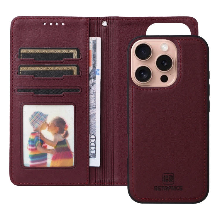 For iPhone 16 Pro BETOPNICE BN-005 2 in 1 Detachable Imitate Genuine Leather Phone Case(Wine Red) by BETOPNICE
