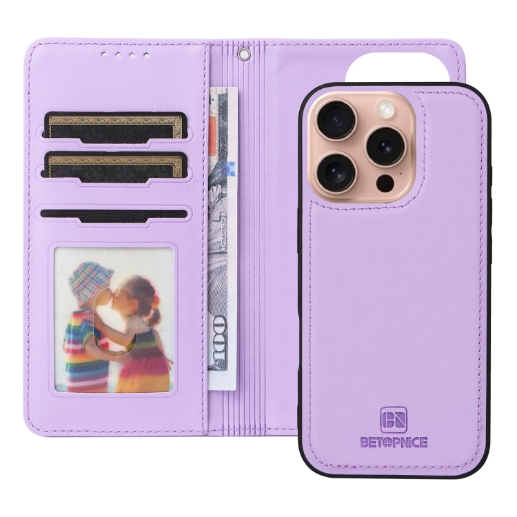 For iPhone 16 Pro Max BETOPNICE BN-005 2 in 1 Detachable Imitate Genuine Leather Phone Case(Light Purple) by BETOPNICE