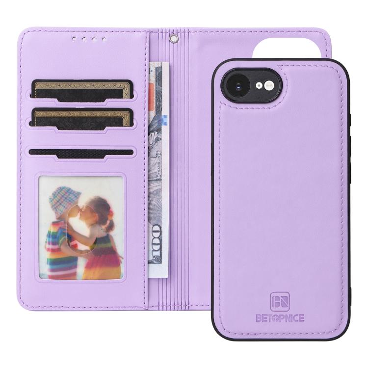 For iPhone 16e BETOPNICE BN-005 2 in 1 Detachable Imitate Genuine Leather Phone Case(Light Purple) by BETOPNICE
