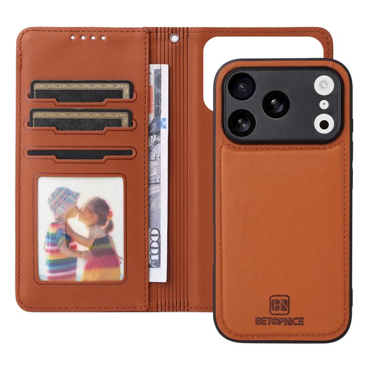 For iPhone 17 Pro BETOPNICE BN-005 2 in 1 Detachable Imitate Genuine Leather Phone Case(Brown) by BETOPNICE