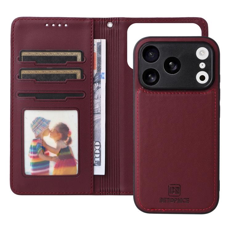 For iPhone 17 Pro BETOPNICE BN-005 2 in 1 Detachable Imitate Genuine Leather Phone Case(Wine Red) by BETOPNICE