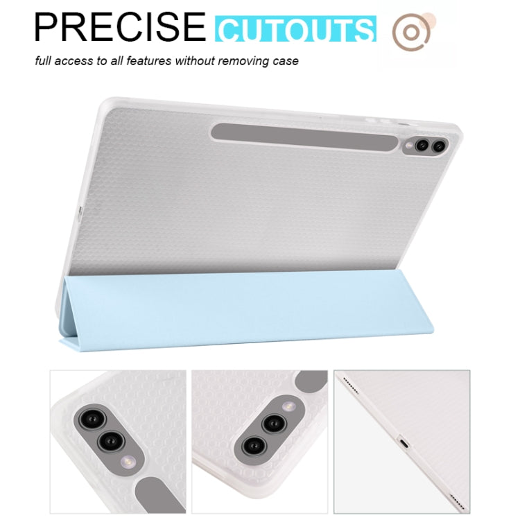 For Samsung Galaxy Tab S10+ / S9+ 3-folding Transparent TPU Smart Leather Tablet Case with Pen Slot(Ice Blue) by bashfashion