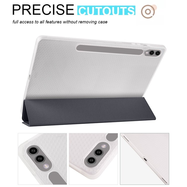 For Samsung Galaxy Tab S10+ / S9+ 3-folding Transparent TPU Smart Leather Tablet Case with Pen Slot(Black) by bashfashion