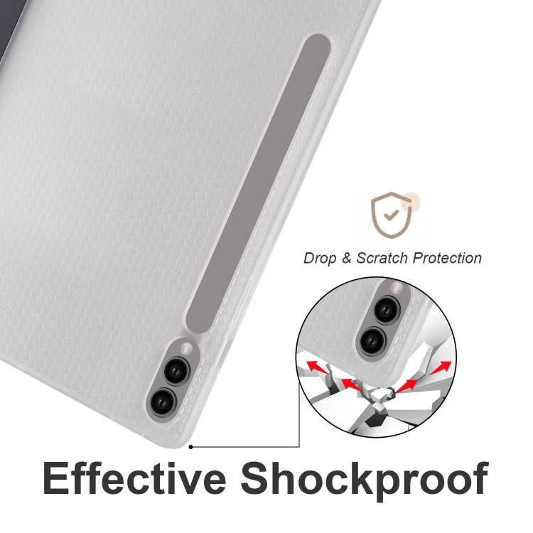 For Samsung Galaxy Tab S10+ / S9+ 3-folding Transparent TPU Smart Leather Tablet Case with Pen Slot(Black) by bashfashion