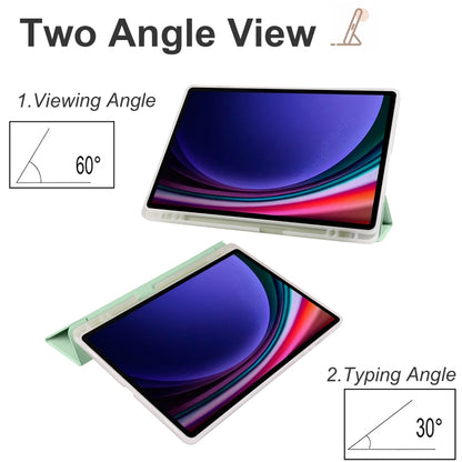 For Samsung Galaxy Tab S10+ / S9+ 3-folding Transparent TPU Smart Leather Tablet Case with Pen Slot(Matcha Green) by bashfashion