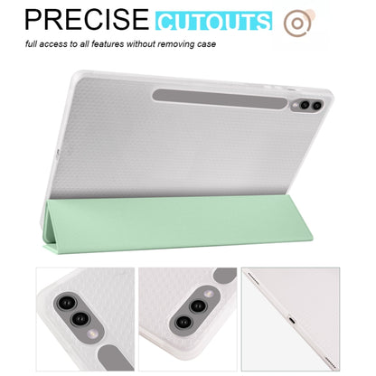 For Samsung Galaxy Tab S10+ / S9+ 3-folding Transparent TPU Smart Leather Tablet Case with Pen Slot(Matcha Green) by bashfashion