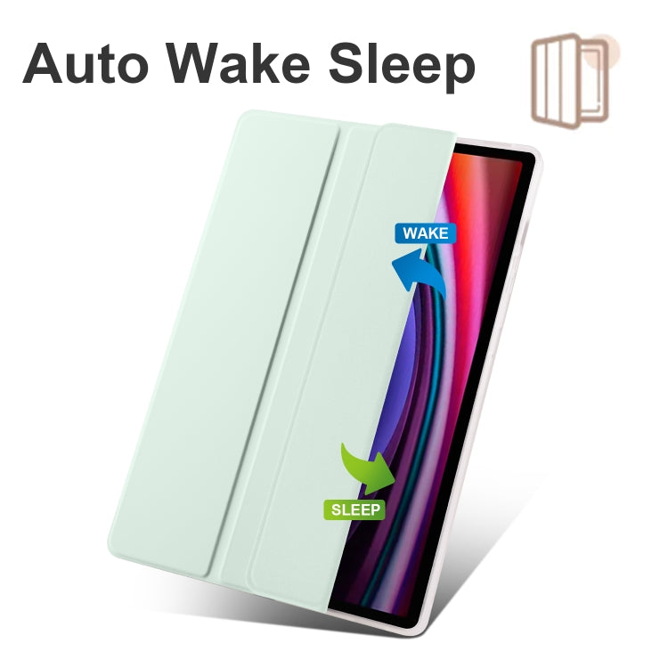 For Samsung Galaxy Tab S10+ / S9+ 3-folding Transparent TPU Smart Leather Tablet Case with Pen Slot(Light Green) by bashfashion