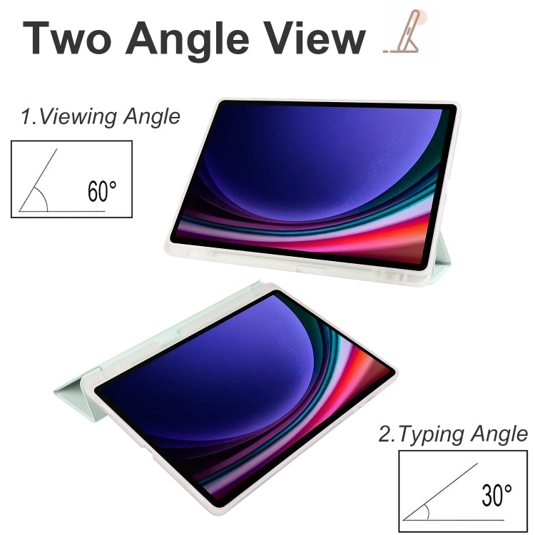 For Samsung Galaxy Tab S10+ / S9+ 3-folding Transparent TPU Smart Leather Tablet Case with Pen Slot(Light Green) by bashfashion