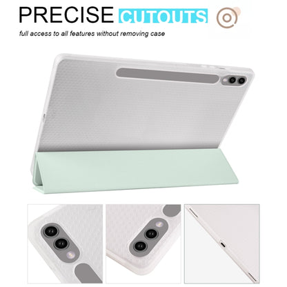 For Samsung Galaxy Tab S10+ / S9+ 3-folding Transparent TPU Smart Leather Tablet Case with Pen Slot(Light Green) by bashfashion