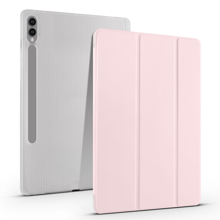 For Samsung Galaxy Tab S10+ / S9+ 3-folding Transparent TPU Smart Leather Tablet Case with Pen Slot(Pink) by bashfashion