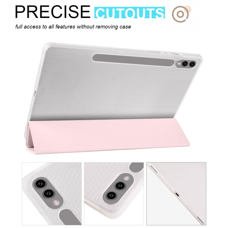 For Samsung Galaxy Tab S10+ / S9+ 3-folding Transparent TPU Smart Leather Tablet Case with Pen Slot(Pink) by bashfashion