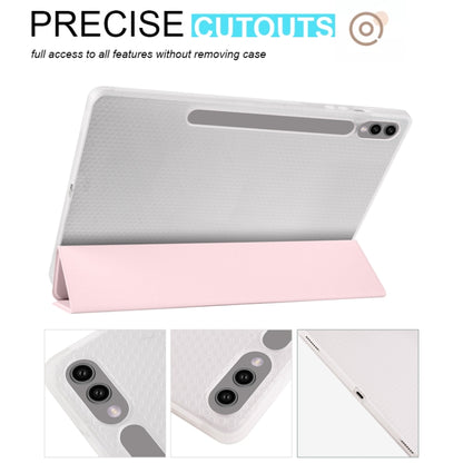 For Samsung Galaxy Tab S10+ / S9+ 3-folding Transparent TPU Smart Leather Tablet Case with Pen Slot(Pink) by bashfashion