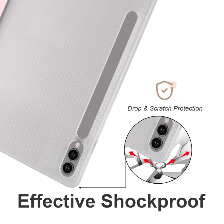 For Samsung Galaxy Tab S10+ / S9+ 3-folding Transparent TPU Smart Leather Tablet Case with Pen Slot(Pink) by bashfashion