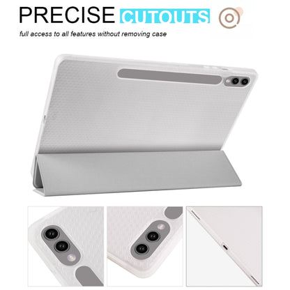 For Samsung Galaxy Tab S10+ / S9+ 3-folding Transparent TPU Smart Leather Tablet Case with Pen Slot(Grey) by bashfashion