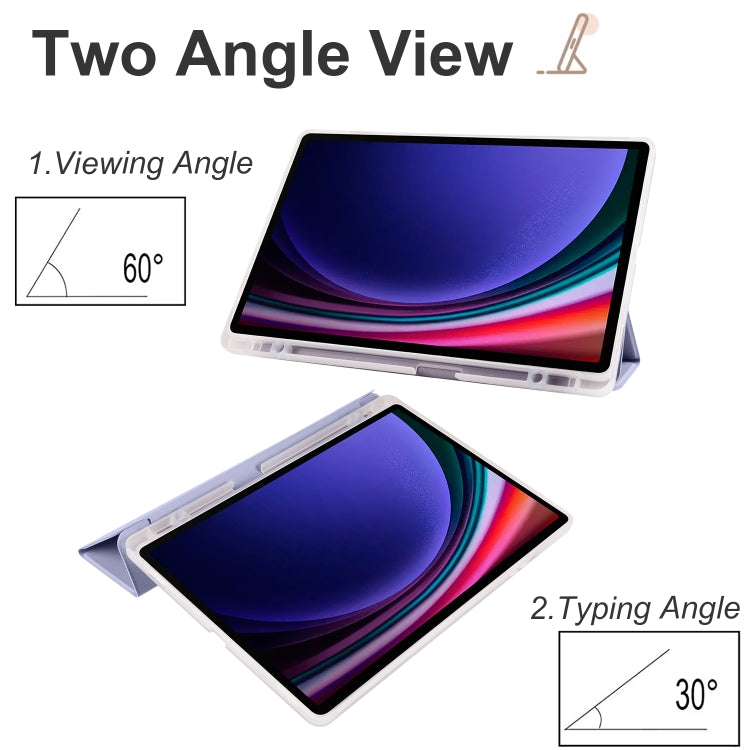 For Samsung Galaxy Tab S10+ / S9+ 3-folding Transparent TPU Smart Leather Tablet Case with Pen Slot(Lavender) by bashfashion